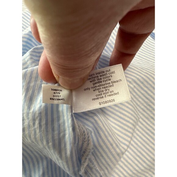 Lane Bryant Blue Pinstripe Button-Up Shirt W/ Ruffle Sleeves & Collar Size 16 - Picture 8 of 9